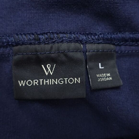 Worthington Pencil Skirt Womens Large Navy Blue Stretch Front Slit Modest Career - Picture 2 of 6
